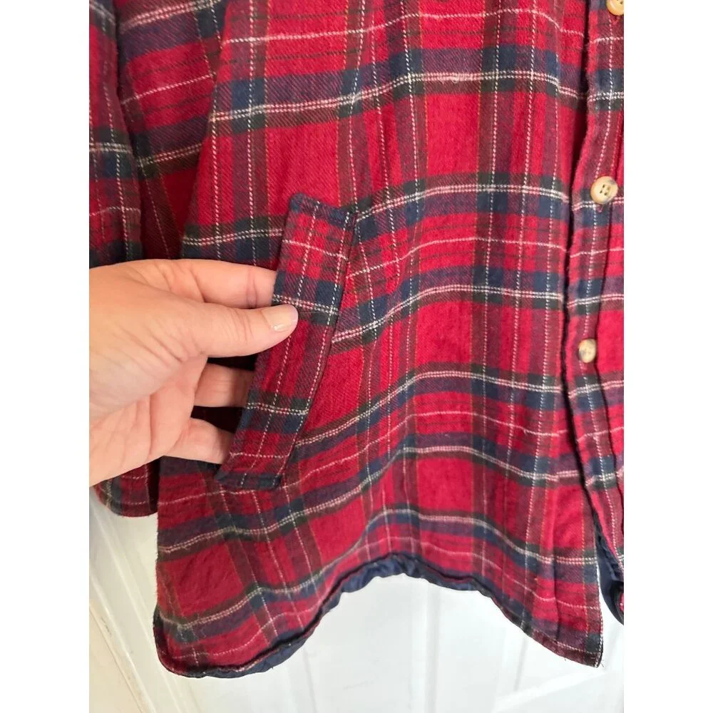 Vintage 90's New Ground Red Plaid Button Down Shacket Size XL - Picture 5 of 6